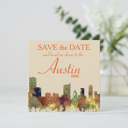 Austin Texas Skyline SG-Safari Buff Save The Date (Staand voorkant)