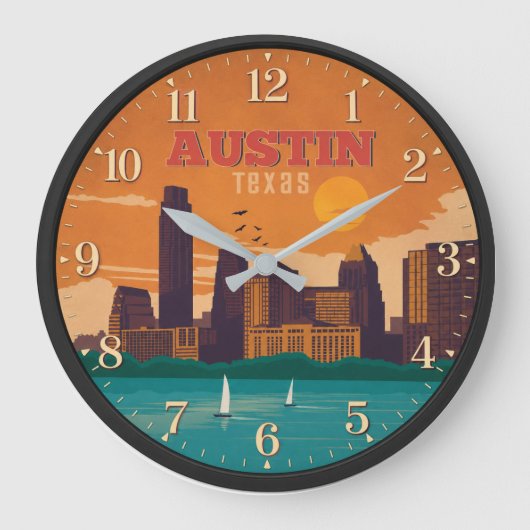 Austin Texas Skyline Sunset Grote Klok (Voorkant)