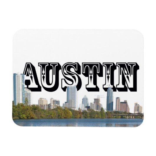 Austin Texas Skyline w / Austin in de lucht Magneet (Horizontaal)