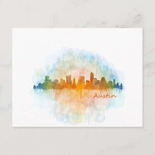 Austin Texas skyline watercolor v4 Briefkaart (Voorkant)