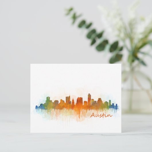 Austin Texas skyline Waterverf v3 Briefkaart (Staand voorkant)