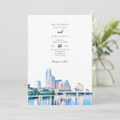 Austin Texas Skyline Wedding Invitation Kaart (Staand voorkant)