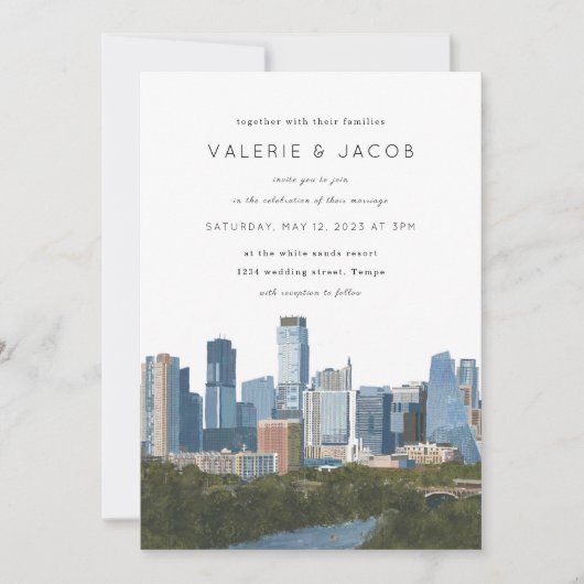 Austin Texas Skyline Wedding Kaart (Voorkant)