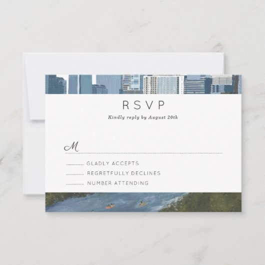 Austin Texas Skyline Wedding RSVP Kaartje (Voorkant)