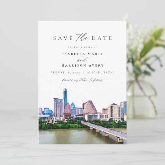 AUSTIN TEXAS Skyline Wedding Save the Date (Staand voorkant)