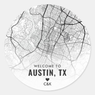 Austin, Texas Stadsplattegrond   Bruiloft Welkom Ronde Sticker