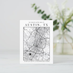 Austin, Texas Stadsplattegrond + Locatie Marker Briefkaart