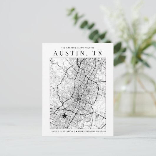 Austin, Texas Stadsplattegrond + Locatie Marker Briefkaart (Staand voorkant)