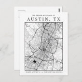 Austin, Texas Stadsplattegrond + Locatie Marker Briefkaart (Voorkant / Achterkant)