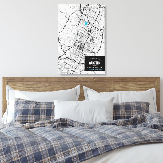 Austin, Texas Stadsplattegrond + Markeer uw locati Canvas Afdruk (Insitu (Slaapkamer))