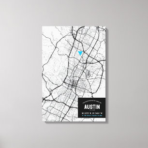 Austin, Texas Stadsplattegrond + Markeer uw locati Canvas Afdruk