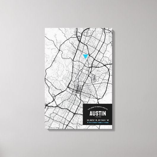 Austin, Texas Stadsplattegrond + Markeer uw locati Canvas Afdruk (Voorkant)