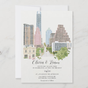 Austin Texas Stadssilhouet Bruiloft Kaart