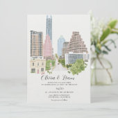 Austin Texas Stadssilhouet Bruiloft Kaart (Staand voorkant)