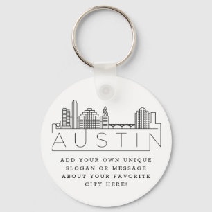 Austin, Texas Stylized Skyline   Aangepaste slogan Sleutelhanger