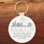 Austin, Texas Stylized Skyline | Aangepaste slogan Sleutelhanger (Voorkant)