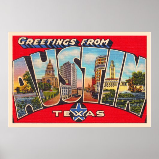 Austin Texas TX  Briefkaart met grote letters Poster (Voorkant)