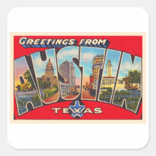 Austin Texas TX  Briefkaart met grote letters Vierkante Sticker