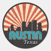 Austin Texas Tx City State Skyline  Retro Ronde Sticker (Voorkant)