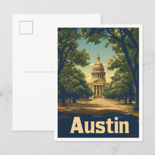 Austin Texas USA Art Vintage Travel Illustratie Briefkaart