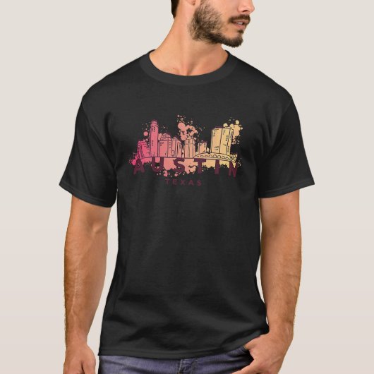 Austin Texas USA City Skyline Silhouette Outline S T-shirt (Voorkant)