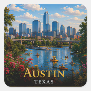 Austin Texas USA Live Muziekgroep Heuvellandschap Vierkante Sticker