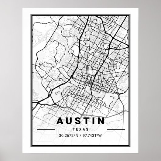 Austin Texas USA Travel City Map Poster (Voorkant)