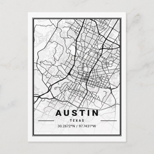 Austin Texas USA Travel City Map Poster Briefkaart (Voorkant)