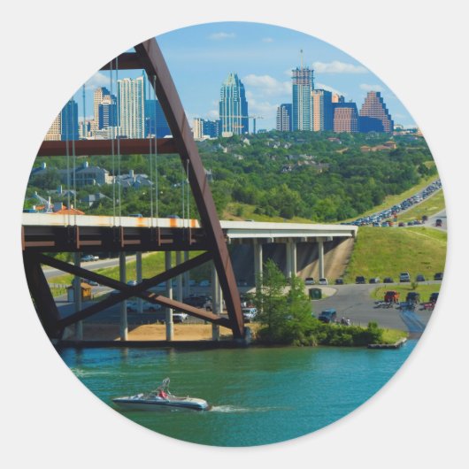 Austin, Texas vanaf 360 Bridge Ronde Sticker (Voorkant)