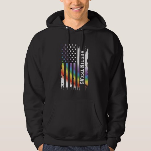 Austin Texas Verenigde Staten Distressed Rainbow W Hoodie (Voorkant)