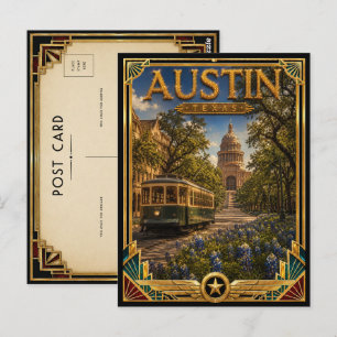Austin Texas Vintage Art Deco Gouden Tijdperk Briefkaart
