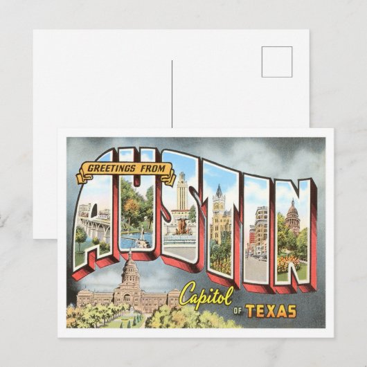Austin, Texas Vintage Big Letters Briefkaart (Voorkant / Achterkant)