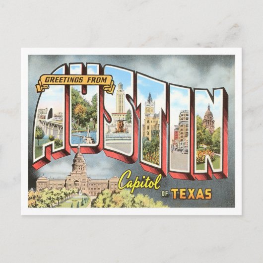 Austin, Texas Vintage Big Letters Briefkaart (Voorkant)