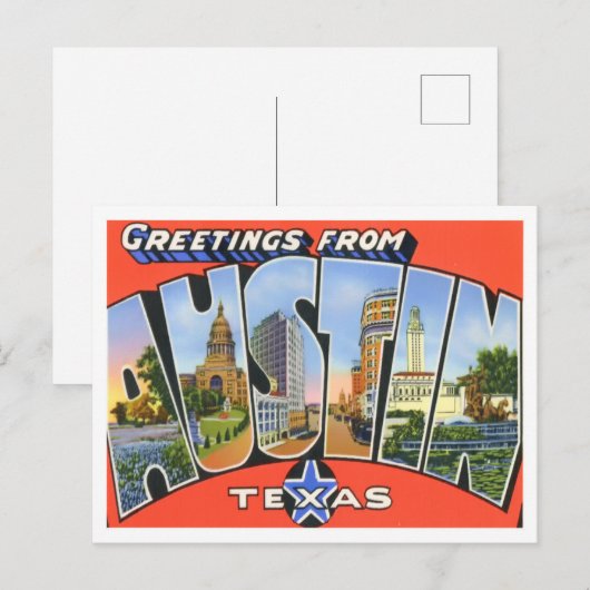 Austin, Texas Vintage Big Letters Briefkaart (Voorkant / Achterkant)