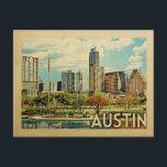 Austin Texas Vintage Travel Briefkaart<br><div class="desc">Het ontwerp van Austin Texas in Vintage Travel-stijl met een uitzicht in de binnenstad.</div>