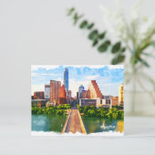 Austin Texas Vintage Travel City Waterverf Briefkaart (Staand voorkant)
