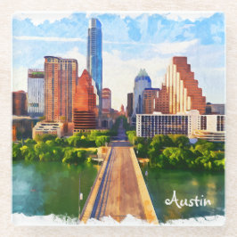 Austin Texas Vintage Travel City Waterverf Glazen Onderzetter