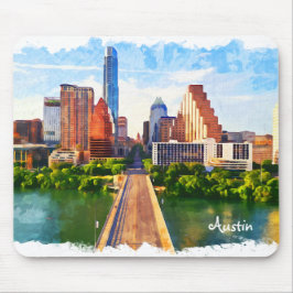 Austin Texas Vintage Travel City Waterverf Muismat