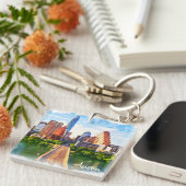 Austin Texas Vintage Travel City Waterverf Sleutelhanger (Voorkant Rechts)