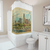 Austin Texas Vintage Travel Douchegordijn (In situ)