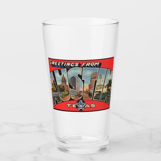 Austin Texas Vintage Travel Pint Glass Glas (Voorkant)