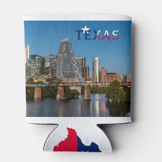 Austin, Texas, vlag en Koelbox in het centrum Blikjeskoeler (Achterkant)