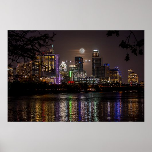 Austin, Texas Volle Maan v2 Poster (Voorkant)