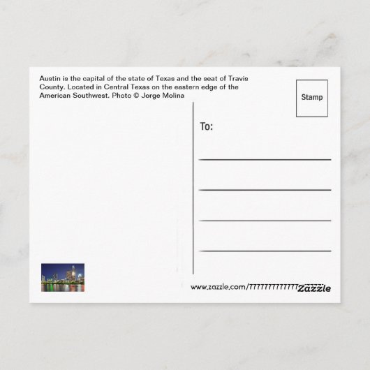 Austin, Texas, VS Briefkaart (Achterkant)