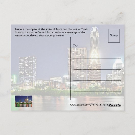 Austin, Texas, VS Briefkaart (Achterkant)