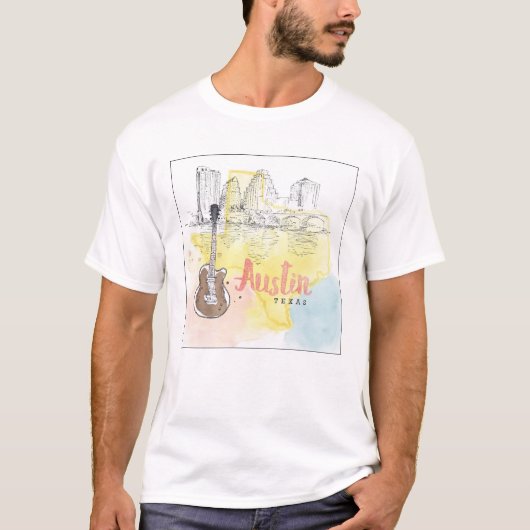 Austin, Texas | Waterverf Schets T-shirt (Voorkant)