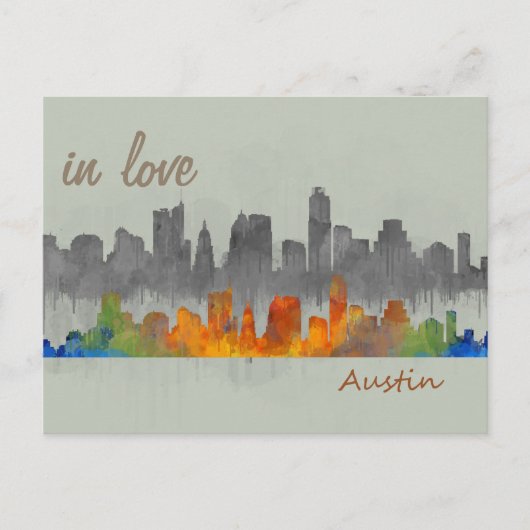Austin Texas waterverf skyline in liefdesstad Briefkaart (Voorkant)