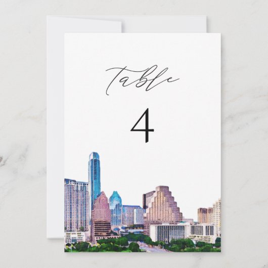 AUSTIN Texas Waterverf Skyline Table Number Kaart (Achterkant)