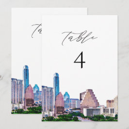 AUSTIN Texas Waterverf Skyline Table Number Kaart