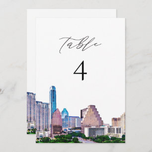 AUSTIN Texas Waterverf Skyline Table Number Kaart